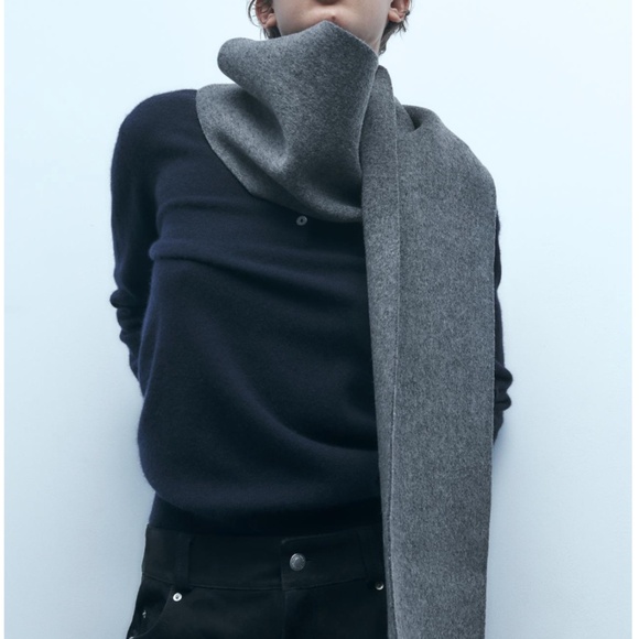 Zara dark gray 100% wool scarf wrap NWT - Picture 1 of 9